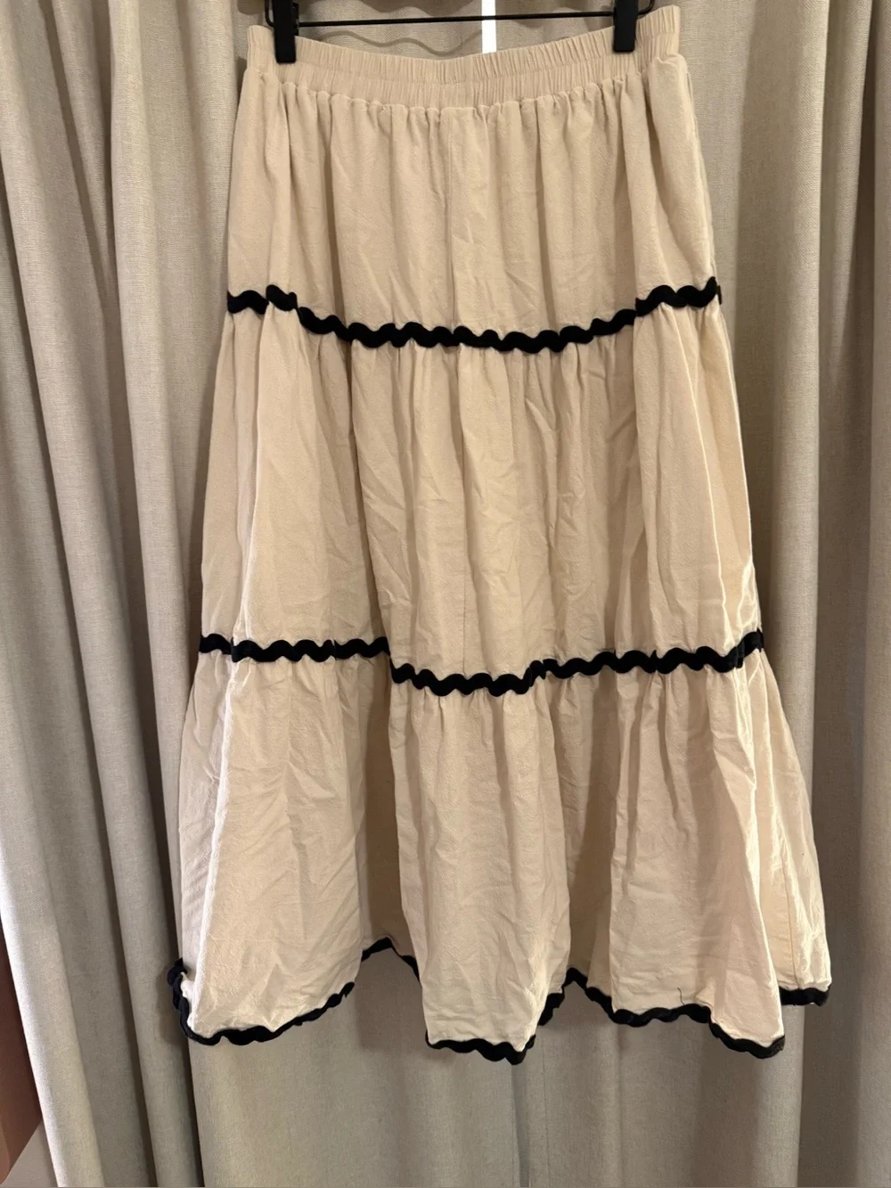 In February Cream Tiered Maxi Skirt with Black Trim L